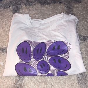shein white and purple smiley face top